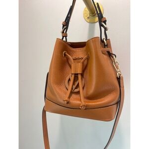Valentino Brown Leather V Logo Bucket Bag With Dust Bag